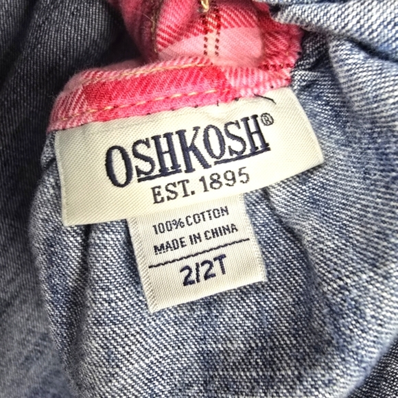 OSHKOSH B'GOSH Jean‎ Overall Patchwork Dress Blue Pink Girls Size 2T - Picture 6 of 9